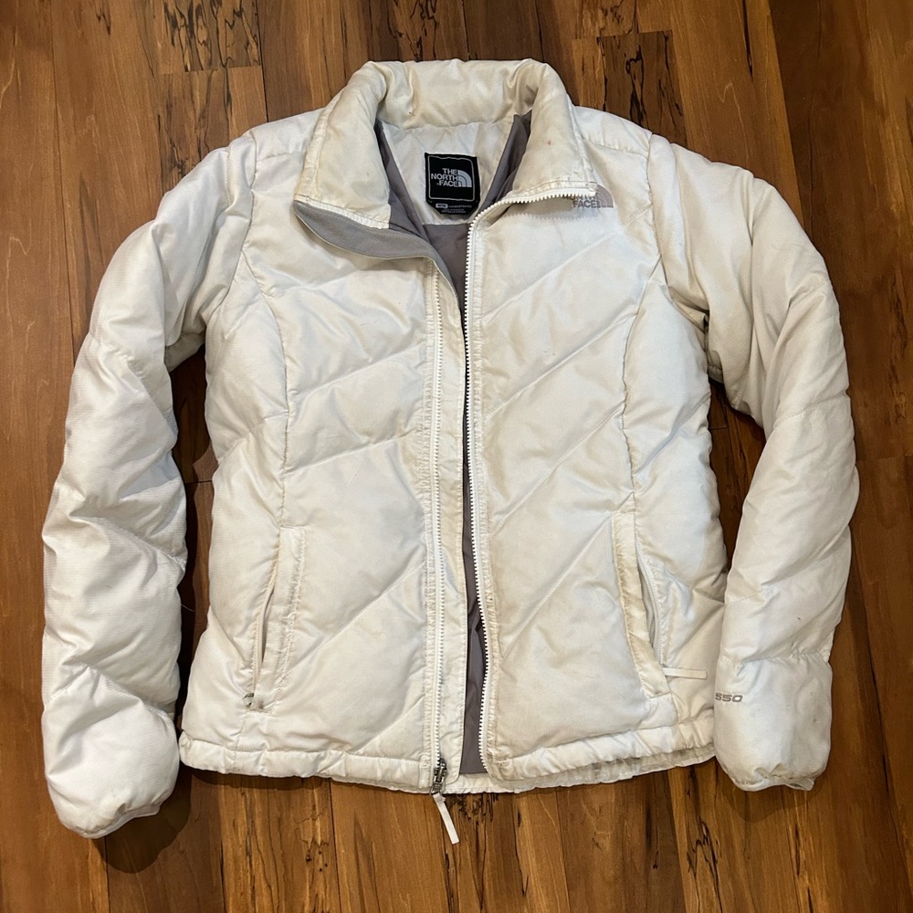 White north face puffy jacket